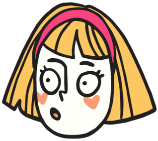 Icon featuring a cartoon face, with blonde hair, a pink hairband, and hearts on the cheeks. The face looks mildly surprised.